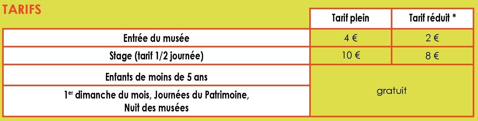 tableau des tarifs pour le public individuel